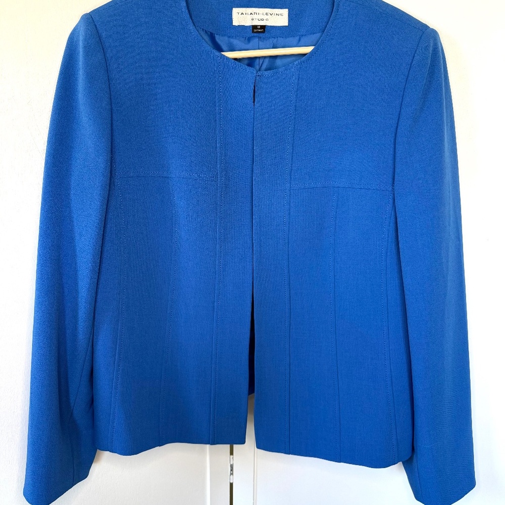 Tahari ASL Women's Blue Collarless Blazer Jacket